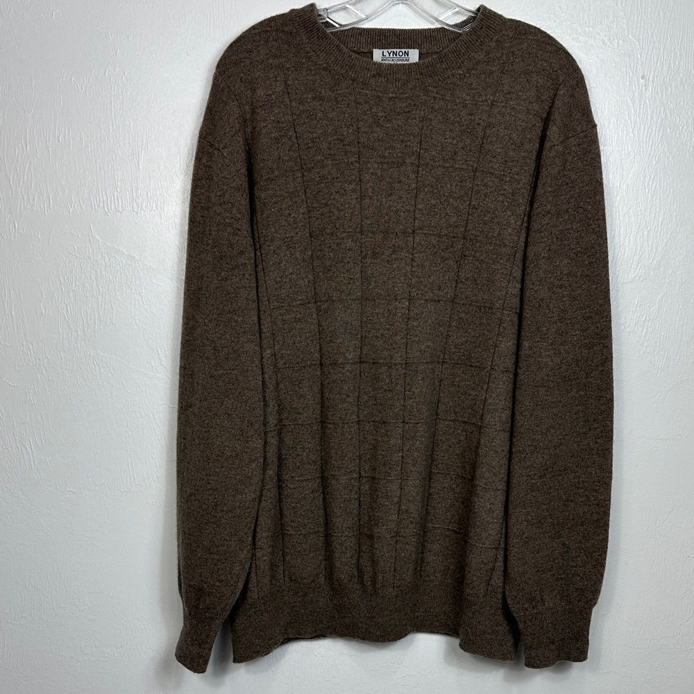 Lynon Cashmere Geo Pattern Crew Neck Men's Brown Sweater Size XL/XXL